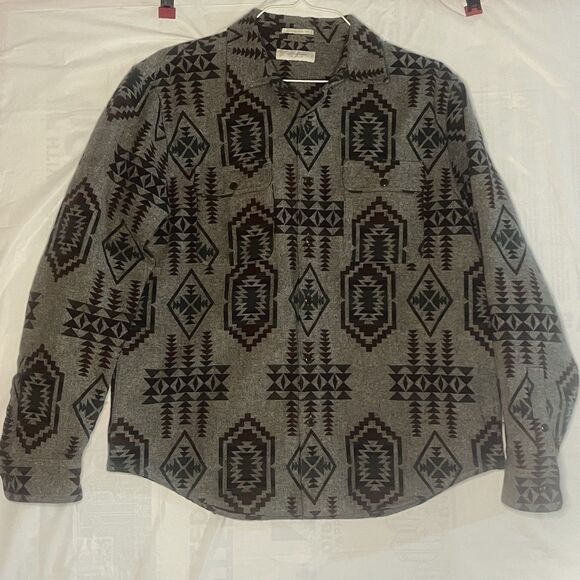 Lucky Brand Boulder Creek Shirt Jacket Mens Large‎ Gray Red Southwestern Aztec - Picture 1 of 5